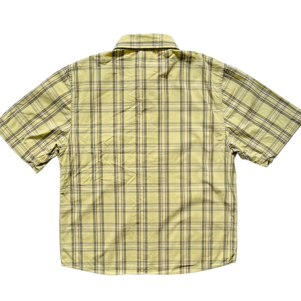 The North Face Mens Small Shirt Yellow Plaid Short Sleeve Button Up